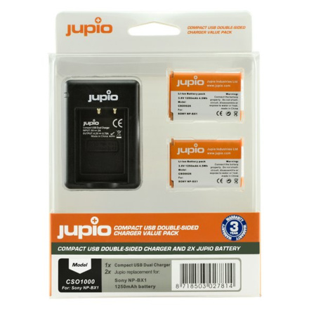 Set Jupio 2x baterie NP-BX1 - 1250 mAh + nabíječka pro Sony, CSO1000
