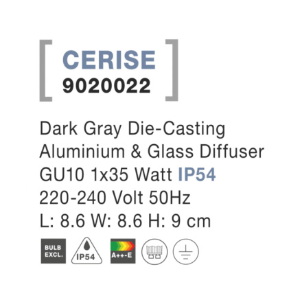 Svítidlo Nova Luce CERISE S TOP GREY stropní, IP 54, GU10, 9020022