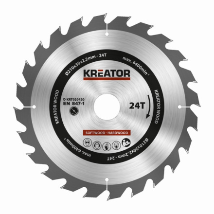 Pilový kotouč Kreator KRT020420 na dřevo 210mm, 24T, KRT020420