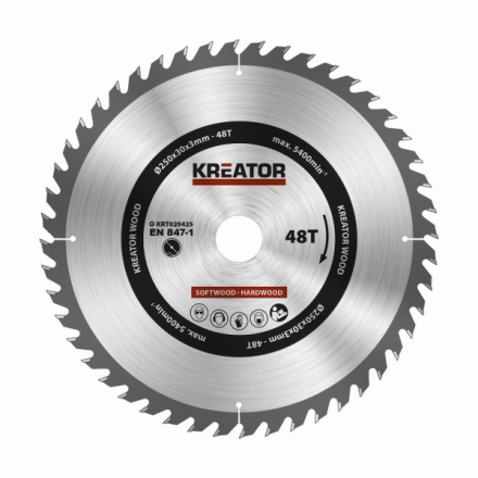 Pilový kotouč Kreator KRT020425 na dřevo 250mm, 48T, KRT020425