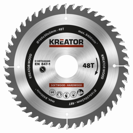 Pilový kotouč Kreator KRT020409 na dřevo 160mm, 48T, KRT020409