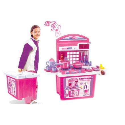 Hračka G21 Dětská kuchyňka s příslušenstvím  v kufru růžová , 59008