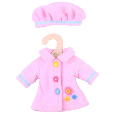 Hračka Bigjigs Toys Růžový kabátek s čepičkou pro panenku 28 cm, BJD528