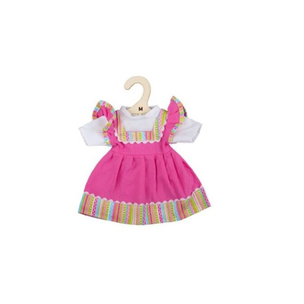 Hračka Bigjigs Toys Růžové šaty s pruhovaným lemováním pro panenku 34 cm, BJD546