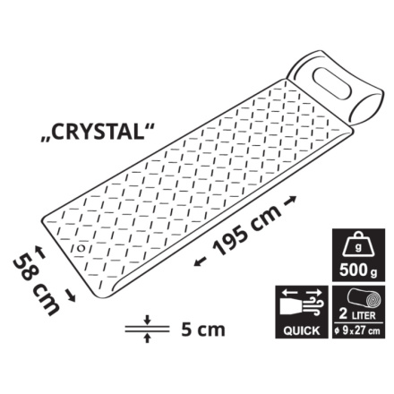 Karimatka nafukovací CRYSTAL 195x58x5cm šedá, 13330