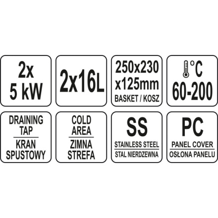 Fritéza dvoukomorová s ventilem 2x 5000W 2x16l, YG-04634