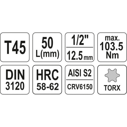 Nástavec 1/2" bit Torx T45, YT-04315
