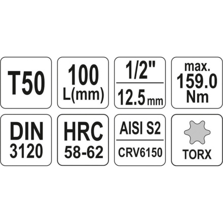 Nástavec prodloužený 1/2" bit Torx T50, YT-04326