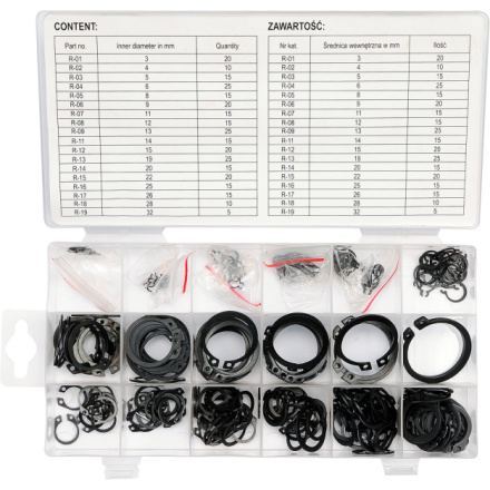 Pojistné kroužky sada 300ks, R1-R19, pr. 3 -32mm, YT-06880