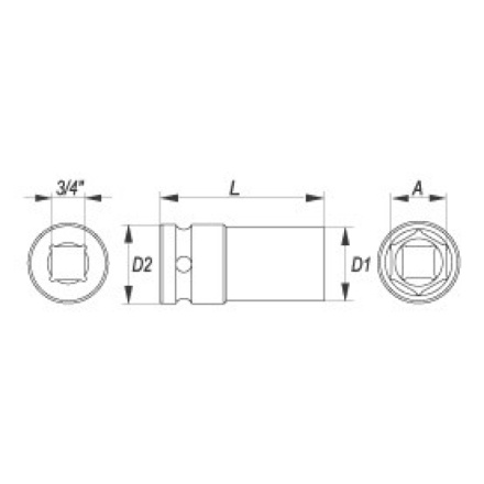 Nástavec 3/4" rázový šestihranný hluboký 19 mm CrMo, YT-1119