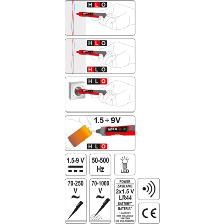 Zkoušečka napětí 70-1000V ~, 1,5-9V =, YT-28631