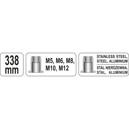 Nýtovací kleště pákové M5-M12 338mm, YT-36119