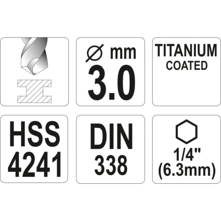 Vrták na kov TITAN 1/4" 3mm, YT-44754