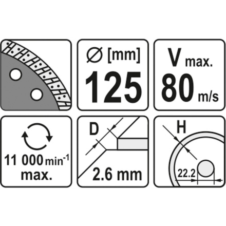 Kotouč řezný diamantový 125 x 22,2 x 2,6 mm turbo, YT-6023