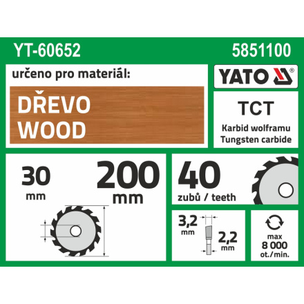 Kotouč na dřevo 200 x 30 mm 40z, YT-60652