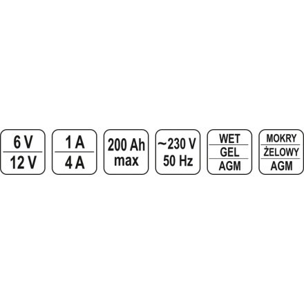 Nabíječka 1A/6V 4A/12V gel/procesor, YT-8300
