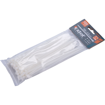 pásky stahovací na kabely bílé, 150x2,5mm, 100ks, nylon PA66 8856104