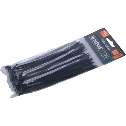 pásky stahovací na kabely černé, 150x2,5mm, 100ks, nylon PA66 8856154