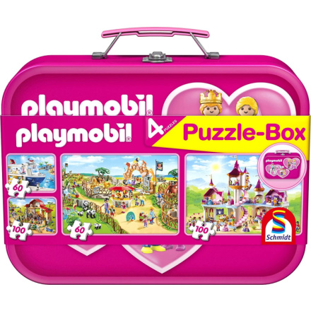 SCHMIDT Puzzle Playmobil 4v1 v plechovém kufříku (60,60,100,100 dílků) 118686