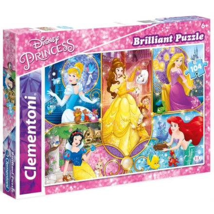 CLEMENTONI Brilliant puzzle Disney princezny: Pohádkové světy 104 dílků 118738