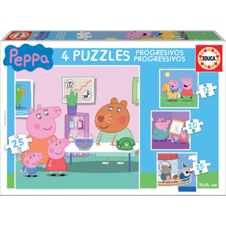 EDUCA Puzzle Prasátko Peppa 4v1 (12,16,20,25 dílků) 120358