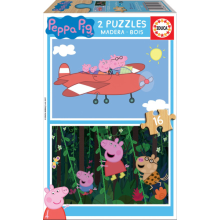 EDUCA Dřevěné puzzle Prasátko Peppa 2x16 dílků 120365