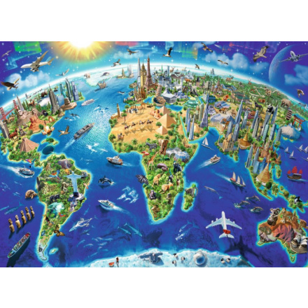 RAVENSBURGER Puzzle Mapa světa s památkami XXL 200 dílků 123677