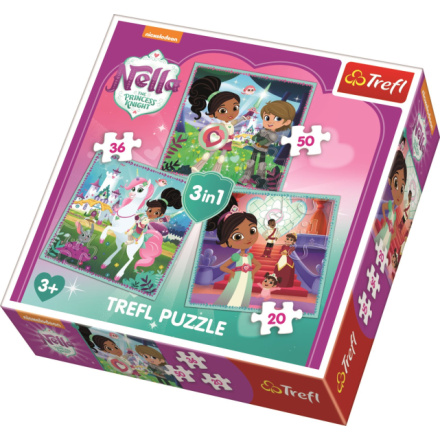 TREFL Puzzle Nella, princezna rytířů a její svět 3v1 (20,36,50 dílků) 123793
