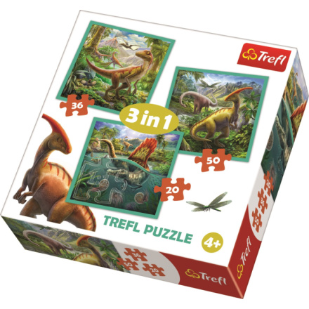 TREFL Puzzle Neobyčejný svět dinosaurů 3v1 (20,36,50 dílků) 123794