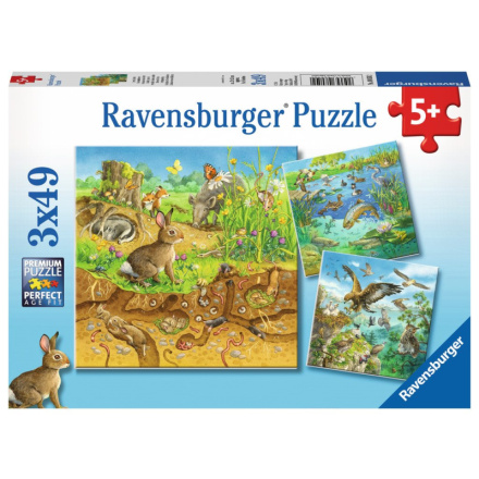 RAVENSBURGER Puzzle Zvířátka ve svých domovech 3x49 dílků 124278