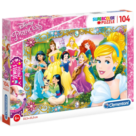 CLEMENTONI Puzzle s drahokamy Zábava s Disney princeznami 104 dílků 125774