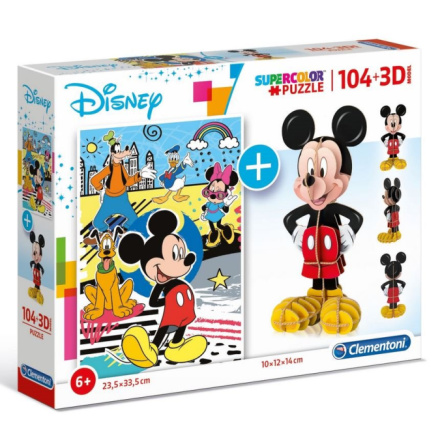 CLEMENTONI Puzzle Mickey Mouse 104 dílků a 3D puzzle Mickey 131228