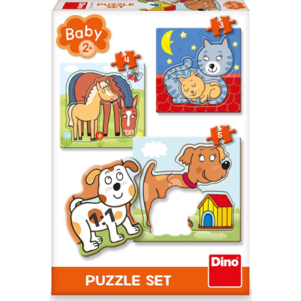 DINO Baby puzzle Domácí zvířátka 3v1 (3,4,5 dílků) 131638