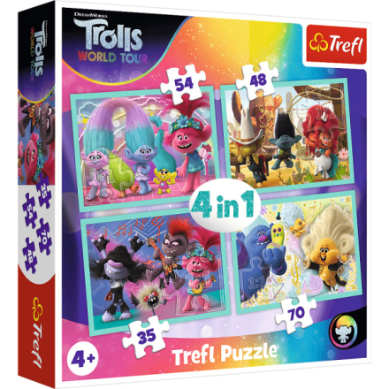 TREFL Puzzle Trollové 2: Světové turné 4v1 (35,48,54,70 dílků) 133568