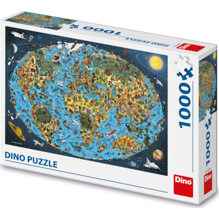 DINO Puzzle Kreslená mapa světa 1000 dílků 135155