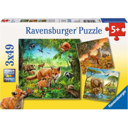 RAVENSBURGER Puzzle Zvířata 3x49 dílků 139061