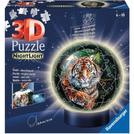 RAVENSBURGER 3D Svítící puzzleball Tygr 72 dílků 139065