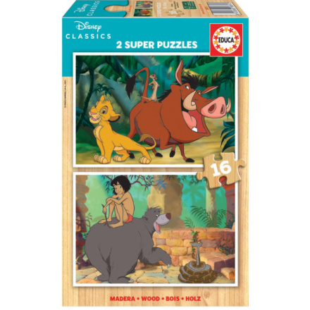 EDUCA Dřevěné puzzle Disney klasika 2x16 dílků 141901