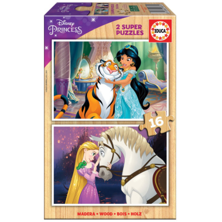 EDUCA Dřevěné puzzle Disney princezny 2x16 dílků 141902