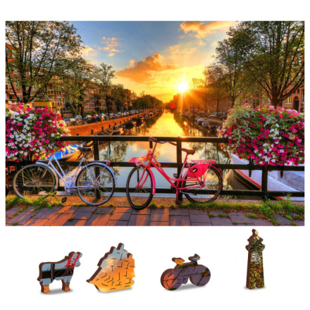 WOODEN CITY Dřevěné puzzle Kola v Amsterdamu 2v1, 75 dílků EKO 141932