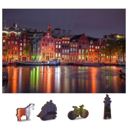 WOODEN CITY Dřevěné puzzle Noční Amsterdam 2v1, 75 dílků EKO 141948