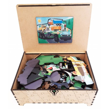 FA LIXEN Dřevěné puzzle Nákladní auta XL 389 dílků v dárkové krabičce 142863