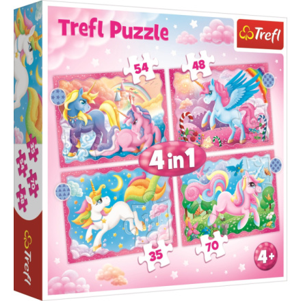 TREFL Puzzle Jednorožci a kouzla 4v1 (35,48,54,70 dílků) 143129