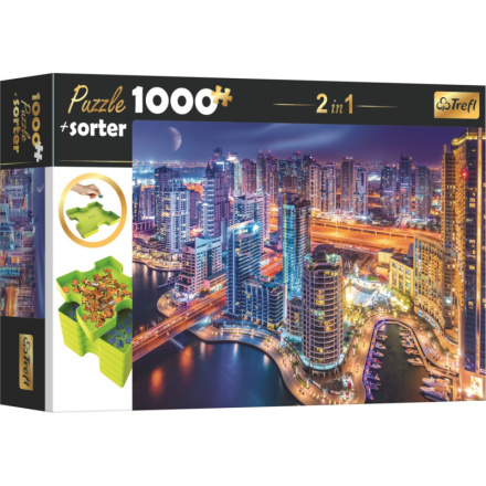 TREFL Puzzle s třídičem 2v1 Noční Dubaj 1000 dílků 143548