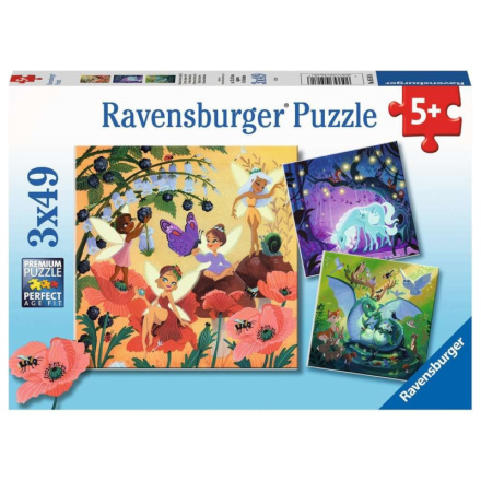 RAVENSBURGER Puzzle Víly, drak a jednorožec 3x49 dílků 143555