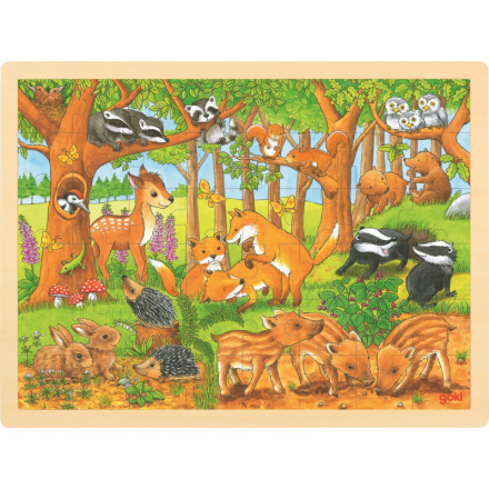GOKI Dřevěné puzzle Zvířecí mláďátka v lese 48 dílků 143782