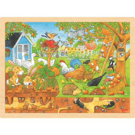 GOKI Dřevěné puzzle Zákoutí naší zahrady 96 dílků 143789