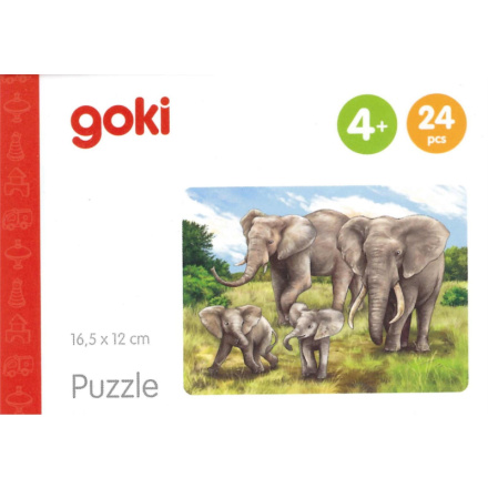 GOKI Dřevěné puzzle Africká zvířata: Sloni 24 dílků 143857