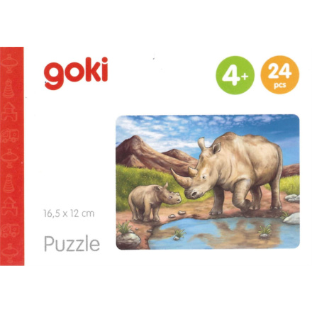 GOKI Dřevěné puzzle Africká zvířata: Nosorožci 24 dílků 143859