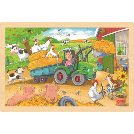 GOKI Dřevěné puzzle Malý traktor 24 dílků 143941